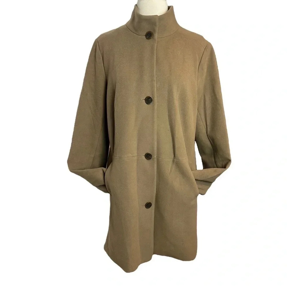 J. Jill Button Front Walking Coat M Tall Camel‎ Tan Stand Collar Car Coat